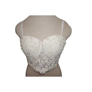 Vintage Windsor Pearl Beaded Lace Bustier Corset Top White Bridal Size L